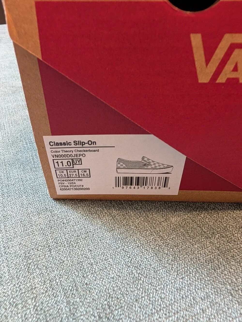 NWT Sz 11 Vans Little Kids Classic Slip-On Checkerboard Shoe Pure Gray/White